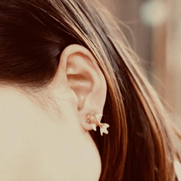 “Goldfish” Orange Scaly Blue-Eyed Rhinestone Fish Ocean Dainty Mini Cutesy Studs - Picture 7 of 10